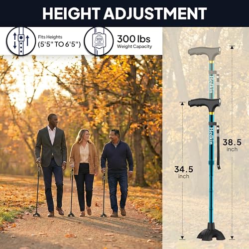 Walking Cane with LED Light, Foldable,Adjustable, Self Standing Walking Canes for Men & Women,Walking Sticks with Quad Base for Seniors & Adults - color: Blue