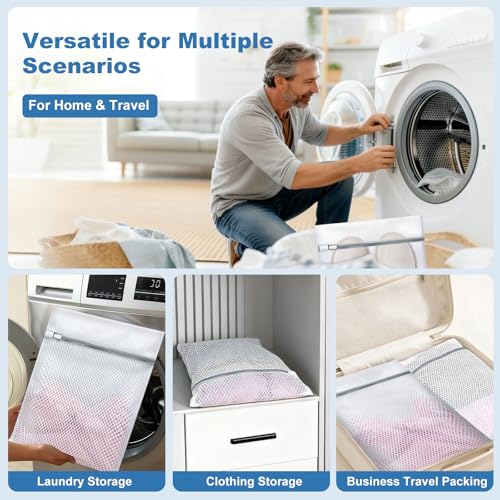 Laundry Bags Mesh Wash Bags for Delicates, Upgraded Honeycomb & Fine Mesh, Extra Durable with Sturdy Zippers, Protect Clothes in Washing Machine Essentials for Home, College & Dorm, 16 x 20 in 3-Pack