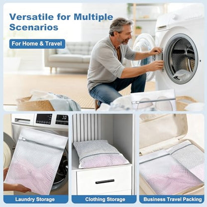Laundry Bags Mesh Wash Bags for Delicates, Upgraded Honeycomb & Fine Mesh, Extra Durable with Sturdy Zippers, Protect Clothes in Washing Machine Essentials for Home, College & Dorm, 16 x 20 in 3-Pack