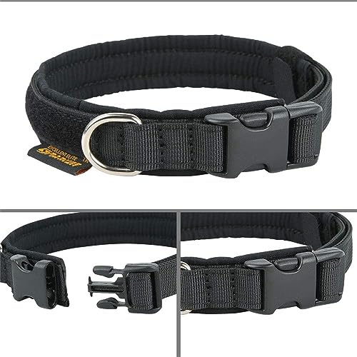EXCELLENT ELITE SPANKER Military Nylon Small Puppy Dog Collar with Padded | Tactical Adjustable Pet Collar Heavy Duty Quick-Release & Lightweight No-Choke for Small Medium Breeds with Patches - color: Black, size: XS-(10.6"-15")