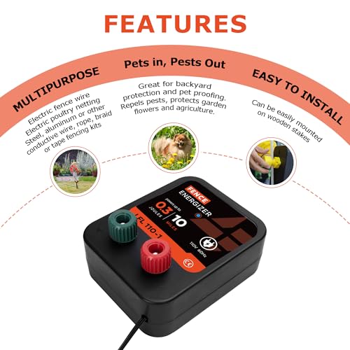 Electric Fence Charger, Electric Fence Energizer 0.3 Joule Ac Powered - size: 110-1