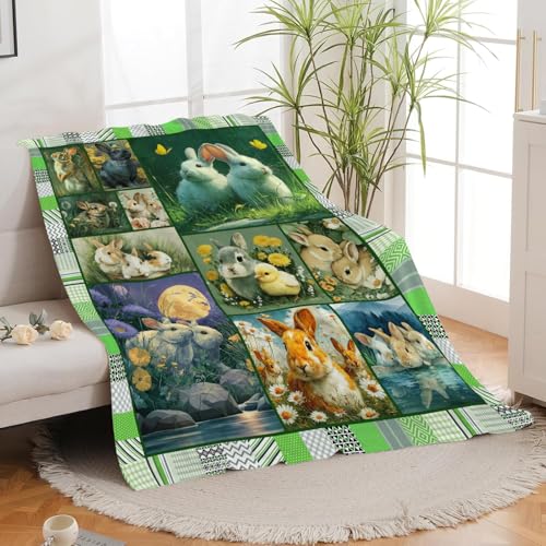 Bunny Throw Blanket Rabbit Bunny Stuff Gifts for Kids Girls Boys Adults Women Men Soft Cozy Warm Plush Fluffy Fuzzy Fleece Blanket 40''X50'' - color: Green Bunny, size: 40''x50''