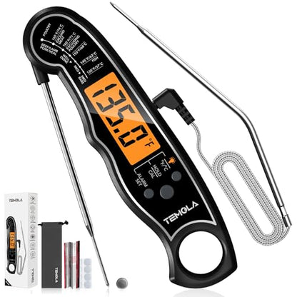 TEMOLA Meat Thermometer, Instant Read Food Thermometer for Cooking, Digital Food Thermometer with LCD Backlight for Candy Fry Grill BBQ Liquids, Kitchen Oven Safe Dual Probe 2 in 1 Thermometer | Digital LCD Backlight for Candy Fry Grill BBQ Liquids, Kitch