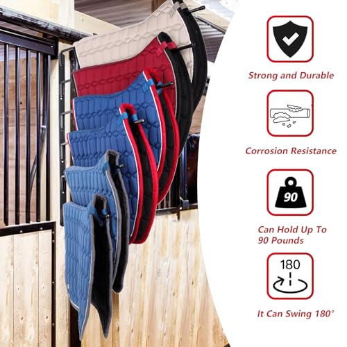 TOMESHA Saddle Pad Rack-Horse Blanket Holder,Extra-Long Rack Arms for Various Accessories,Heavy Duty 180 Degree Swing-Out Wall Mount,Six (6) Well-Spaced,Storage Rack Stand Wall Mount