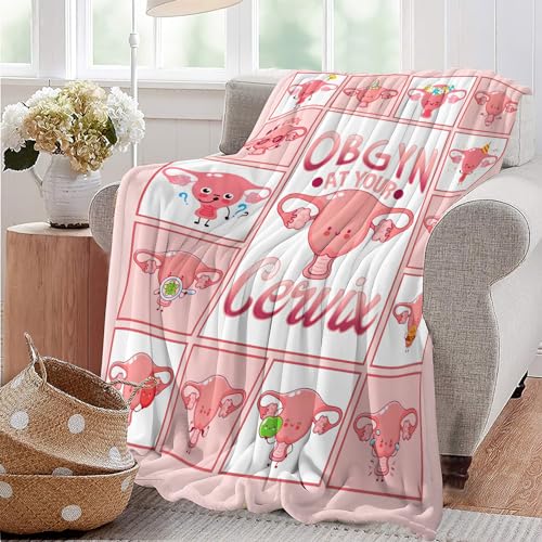 Cervix Uterus Blanket OBGYN at Your Cervix Throw Blanket All Season Ultra Soft Cozy Fleece Hysterectomy Gifts Fuzzy Plush Bedding Blankets Hysterectomy Recovery Gifts for Girls Women 50"x40" - color: Cervix Uterus, size: 50"x40"