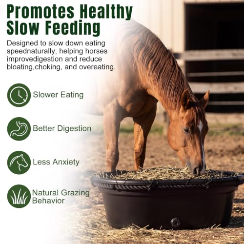 BreezeHug 30 Gallon Rubber Slow Hay Horse Feeder,Heavy Duty Hay Pan Net Set | Save Hay,Extra Large Feed Bucket with 8 Snaps, Horse Feeder with Drain Hole for Goat Farm Livestock Poultry,Reduce Waste