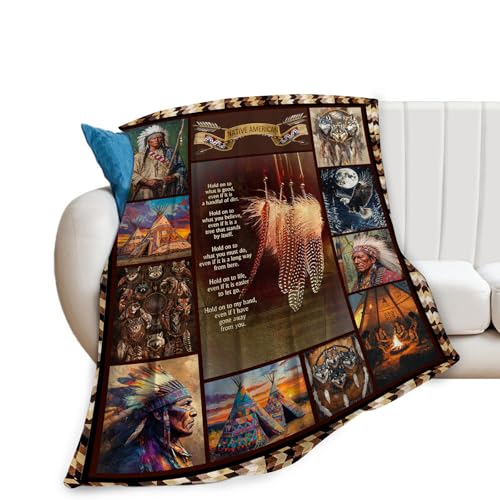 Native Indian Throw Blanket Native American Gifts for Boys Girls Women Men Plush Cozy Flannel Fleece Fuzzy Party Blankets 60"X50" - color: Native, size: 60"x50"