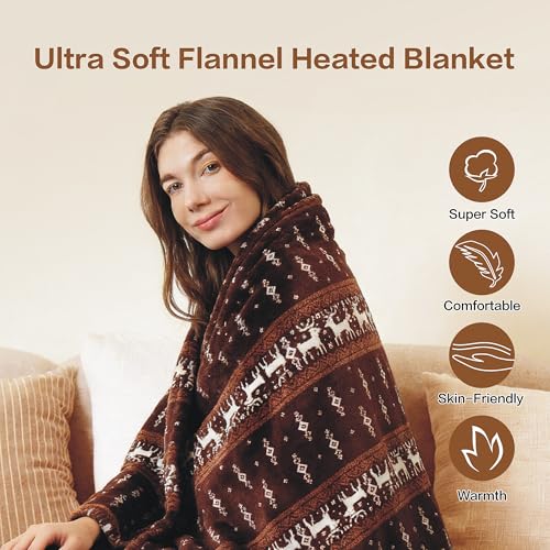 Tefici Electric Heated Blanket, Super Cozy 2-Layer Flannel Heated Throw - color: Light Moose Pattern, size: Throw(50"x60")