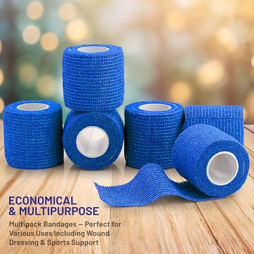 Self-Adherent Cohesive Bandage - Blue Medical Wrap - 12 Rolls 2" Wide x 5 Yards Sports Tape for Medical Use, Sports, First Aid and Helps Protect Skin