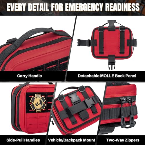 RHINO RESCUE Vehicle IFAK Trauma Kit with CAT Tourniquet Red - color: Red, size: Car Headrest Pack