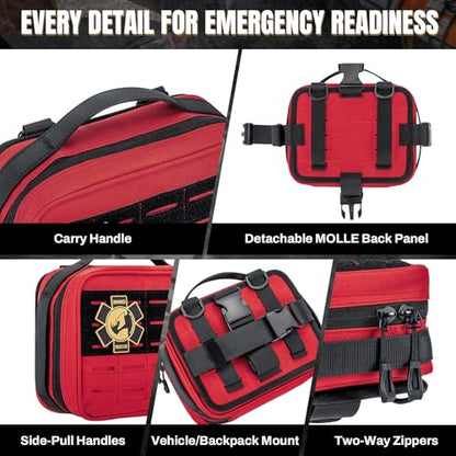 RHINO RESCUE Vehicle IFAK Trauma Kit with CAT Tourniquet Red - color: Red, size: Car Headrest Pack