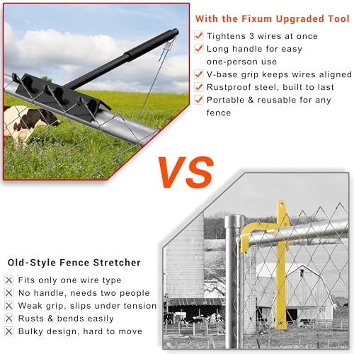 Chain Link Fence Top Rail Tensioner Tool, Heavy-Duty Steel Stretcher with 3 Hooks & 28" Cable Hook, 300 lbs Pull Capacity, Easy One-Person Installation, Black, 2PC - color: Black