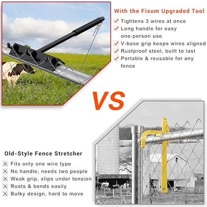 Chain Link Fence Top Rail Tensioner Tool, Heavy-Duty Steel Stretcher with 3 Hooks & 28" Cable Hook, 300 lbs Pull Capacity, Easy One-Person Installation, Black, 2PC - color: Black