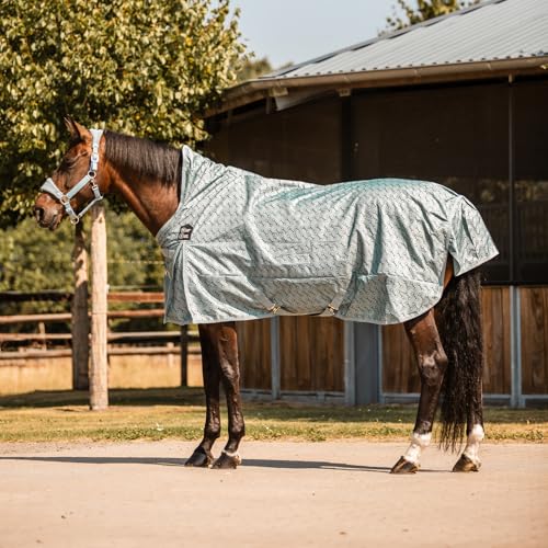 HORZE Avalanche 1200D Lightweight Turnout Blanket with Fleece Lining | Waterproof Horse Rain Sheet - Silver Blue - 84 in