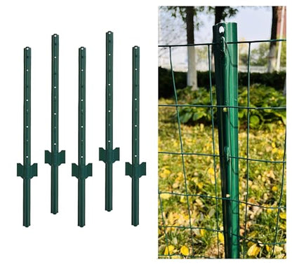 3 Feet Metal Fence Post Green, Pack of 5, for 24 Inch High Garden Welded Wire Fence U-Channel Steel Garden Post - color: Green, size: 3',5 PCS