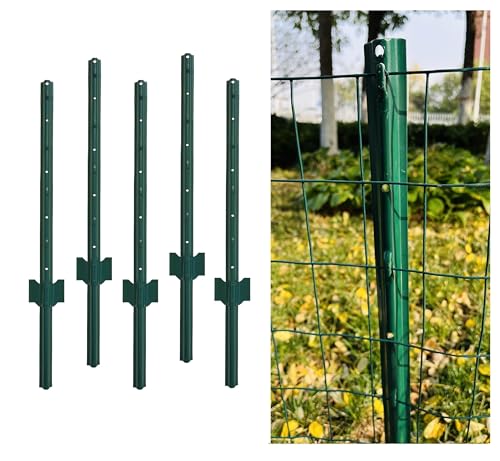 3 Feet Metal Fence Post Green, Pack of 5, for 24 Inch High Garden Welded Wire Fence U-Channel Steel Garden Post - color: Green, size: 3',5 PCS