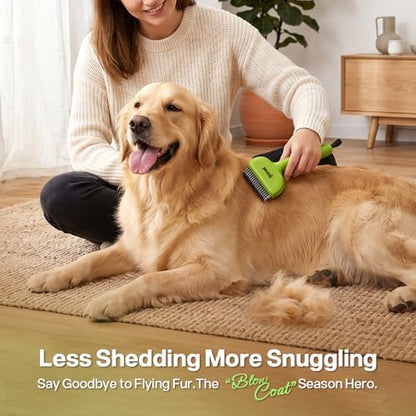 Pecute Self-Cleaning Undercoat Rake for Dogs Cats with Thick Double Coats - color: Green