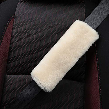 OGLAND 2 Pack Sheepskin Car Seat Belt Cover Pads | Wool Seatbelt Cushions - color: Pearl, size: Shearling Wool