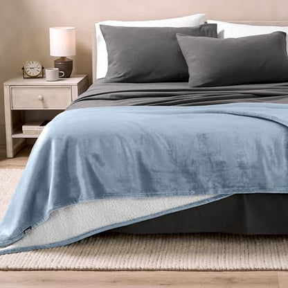 Bare Home Sherpa Fleece Blanket (Throw, Dusty Blue) - color: 14 - Dusty Blue, size: Throw/Travel