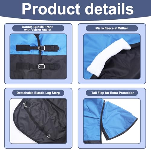 600D Horse Blanket, 0g No-Fill Waterproof Turnout Rain Sheet - color: Royal Blue/Black, size: 75"