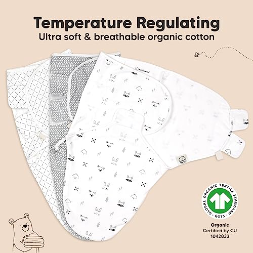 Keababies Baby Hair Brush and Comb Set and 3-Pack Baby Swaddle Sleep Sacks - Wooden Brush with Soft Goat Bristle - Newborn Swaddle Sack, Cradle Cap Brush