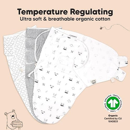 Keababies Baby Hair Brush and Comb Set and 3-Pack Baby Swaddle Sleep Sacks - Wooden Brush with Soft Goat Bristle - Newborn Swaddle Sack, Cradle Cap Brush