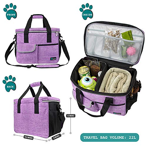 PetAmi Dog Travel Bag Organizer, Pet Supplies Diaper Tote, Purple Medium - color: Purple, size: Medium - 14.5"L x 8"W x 12.0"H