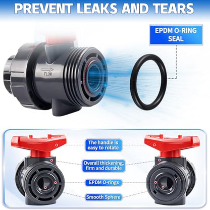 Boltigen UPVC 2" NPT Ball Valve, DN50 PVC True Union Full Flow, ASTM EPDM O-ring, 2 inch Threaded PVC Shut Off for Water System - size: 2" NPT