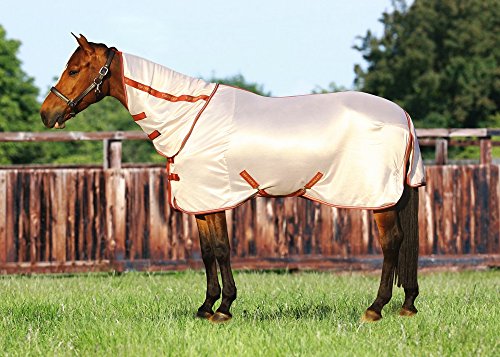 TuffRider Comfy Mesh Combo Neck Fly Sheet | UV Protection Horse Sheet with Neck Cover, 190 Grams Breathable Polyester Mesh - Frosted Almond - 84 - color: Frosted Almond, size: 84