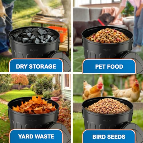 Plexon 20 Gallon Metal Trash Can with Lid Outdoor Large Trash Bin Steel Garbage Can for Garage Patio Farmhouse Bucket Bird Seed Storage Can Heavy Duty Round Container, Black - color: Black