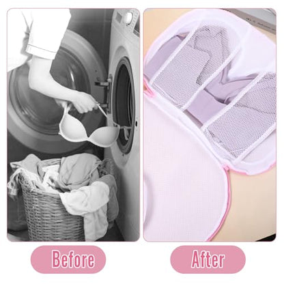 4 Pack Bra Laundry Bags for Washing Machine, Pink Bra Washing Bags for Laundry Fine Mesh, Washer Protector with Zipper Compatible with Women Delicates Underwear