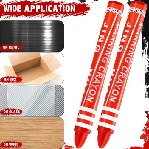 MotiMind 60 Pcs Industrial Lumber Crayons Bulk Wax Tire Marker Construction Marker for Craft Detailed Marking on Lumber Metal Carton Ceramics Concrete Glass Plastic 4.45" x 0.43" (Red) - color: Red