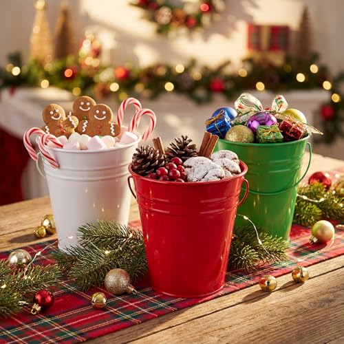 Sadnyy 12 Pack 4.5 X 5 inch White Red Green Metal Buckets - color: White Red Green, size: 4.5 x 5 in