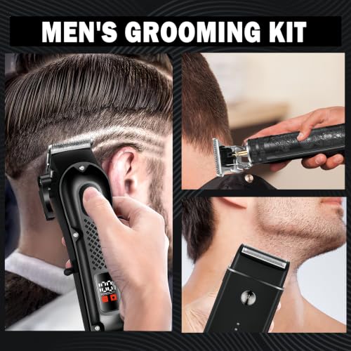 3-in-1 Hair Clippers for Men with LED, Beard Trimmer & Foil Shaver | Cordless USB Rechargeable Haircut Kit: 8 Guide Combs, T-Blade Detailing, Low-Noise, Nick-Free, Gift-Ready.