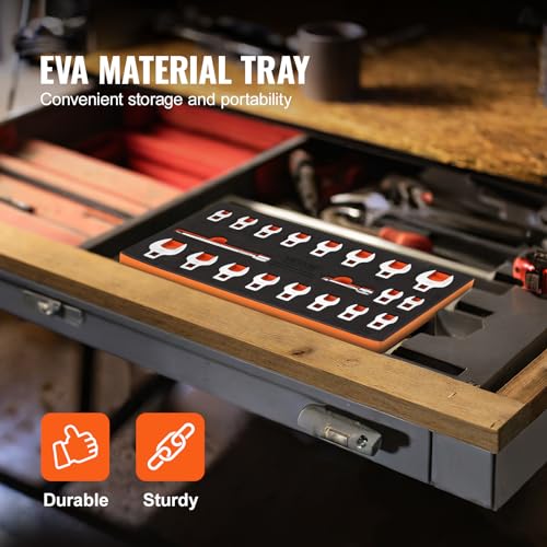 VEVOR Crowfoot Wrench Set, 3/8" Drive 20-Piece Crows Foot Wrench Set with 2 Extension Bars and EVA Tool Organizer,40CR Material with Mirror Chrome Finish, SAE 3/8"-7/8" and Metric 10-22 mm - size: 3/8" 20 PCS
