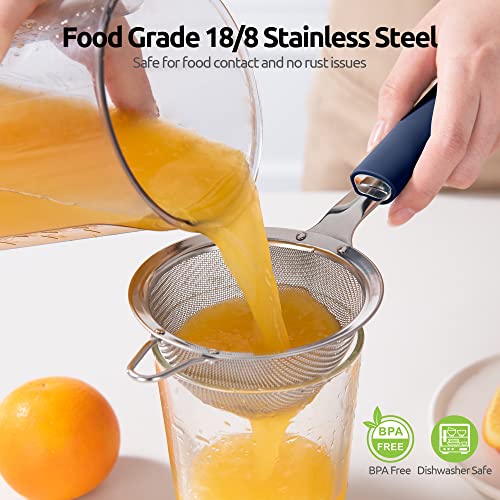 18/8 Stainless Steel Mesh Strainer: U-Taste 3.9 Inch Kitchen Fine Mesh Sieve Food Colander with Riveted Sturdy Silicone Handle and 30 Mesh Hole for Straining Flour, Quinoa, Tea, Juice (Midnight Blue) - color: (3) Midnight Blue, size: Small (3.9 x 11.1 in)