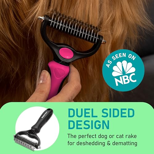 Maxpower Planet Hair Brush - Double Sided Shedding, Dematting Undercoat Rake for Dogs, Cats - Extra Wide Dog Grooming Brush, Pink - color: Pink, size: Large