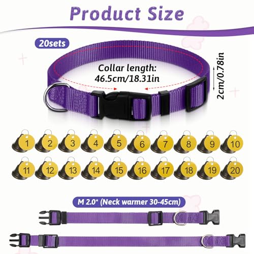 20 Pack Goat Collars with Bells, Adjustable Nylon Collar Set