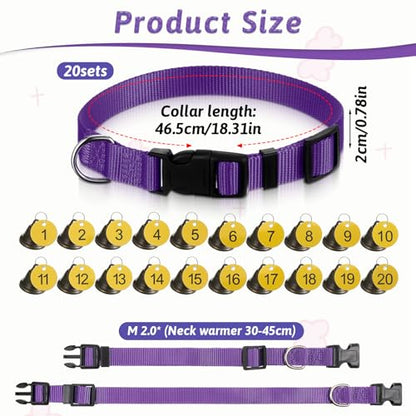 20 Pack Goat Collars with Bells, Adjustable Nylon Collar Set