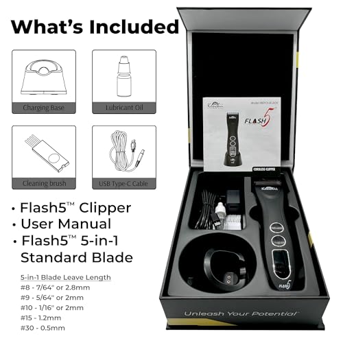 Kenchii Flash 5 Pet Grooming Clipper, Matte Black, 5-in-1 Blade, LCD - color: Matte Black