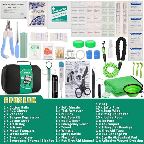 Pet First Aid Kit for Dogs - Pet Emergency Kit for Camping Hiking Traveling Hunting and Sports (Green) - color: Green