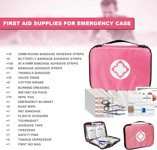 305Pcs Car First Aid Kit Refill Supplies for Business Home First Aid Emergency Kits for Office Business Compact Lovely Bag for Outdoor Activities Skating Boating - style: Pink-305Pcs