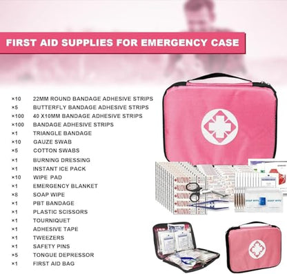 305Pcs Car First Aid Kit Refill Supplies for Business Home First Aid Emergency Kits for Office Business Compact Lovely Bag for Outdoor Activities Skating Boating - style: Pink-305Pcs