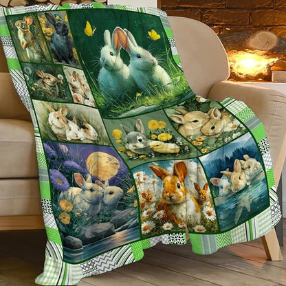 Bunny Throw Blanket Rabbit Bunny Stuff Gifts for Kids Girls Boys Adults Women Men Soft Cozy Warm Plush Fluffy Fuzzy Fleece Blanket 40''X50'' - color: Green Bunny, size: 40''x50''
