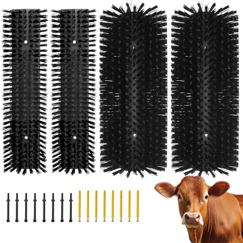 4PCS Livestock Scratching Brush Goat Scratching Tool Post Massage Grooming Brush with 8 Screws for Animals Back Scratcher Itch Brushes for Cattle, Sheep, Horses, Pigs,Cow (4, Black) - color: Black