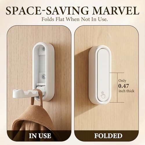 Foldable Wall Hooks, 4 Pack White Heavy Duty Coat Hooks, Screw Mounted - color: White, size: 4 Pack