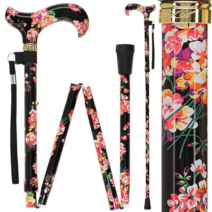 Royal RC Canes Walking Sticks for Men and Women - Stylish Designer Fashionable Adjustable Derby Canes - Lightweight Aluminum Cool Walking Sticks with HD Patterns - color: Black Blooming Floral