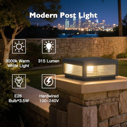 Glass Post Lights Hard Wired, IP54 Waterproof Pillar Lights - size: 11.8"L×11.8"W×5.5"H