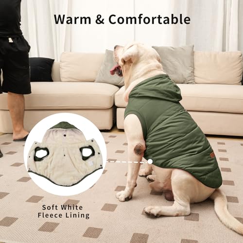 Vecomfy Warm Dog Coats with Hoodie,Winter Dog Jackets for Medium Dogs - color: Green, size: Large