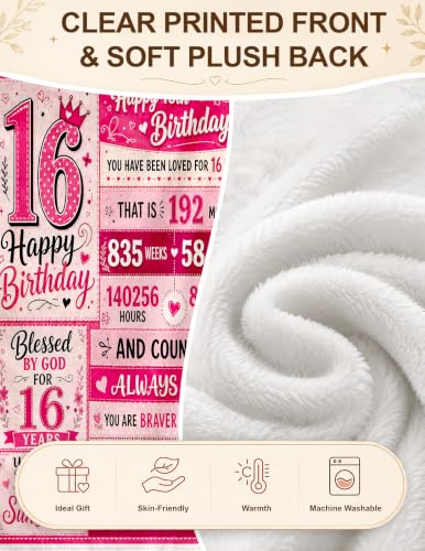 Sweet 16 Gifts for Girls, 16th Birthday Blanket, Stuff for 16 Year Old | 16 Year Old Girl Birthday Gift Ideas, Birthday Thanksgiving Christmas Sweet Sixteen Gift, Soft Throw Flannel Blanket 50*60 - color: 16 Pink Checkered